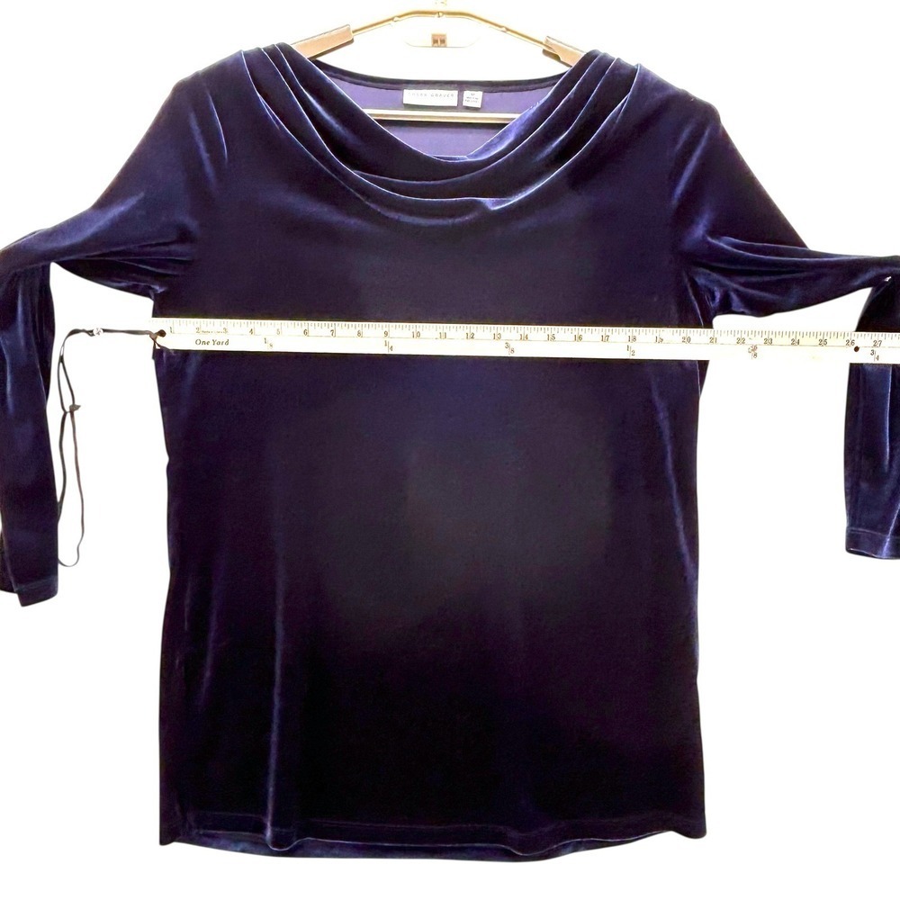 Susan Graver Womens Tunic Top Medium Velvet Cowl Neck Navy - Picture 13 of 14